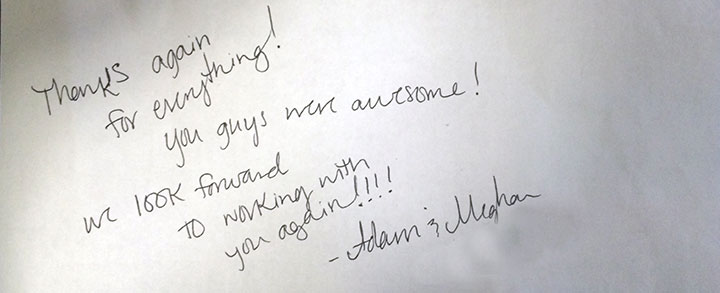 adam & meghan thank you comment